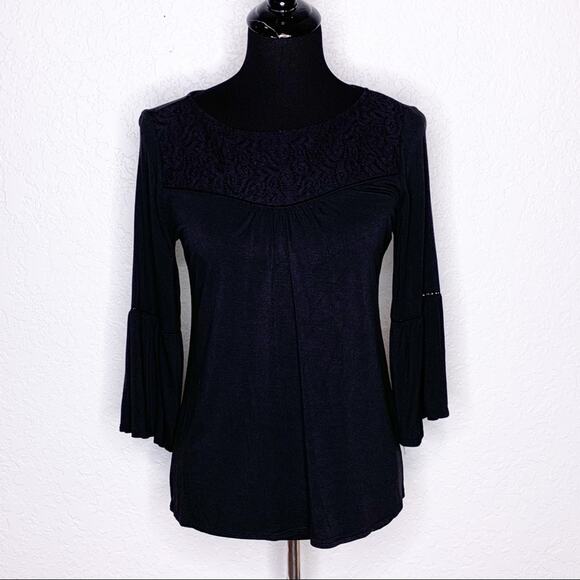 WHBM black lace neck bell sleeves top size Extra Small XS - Picture 1 of 9